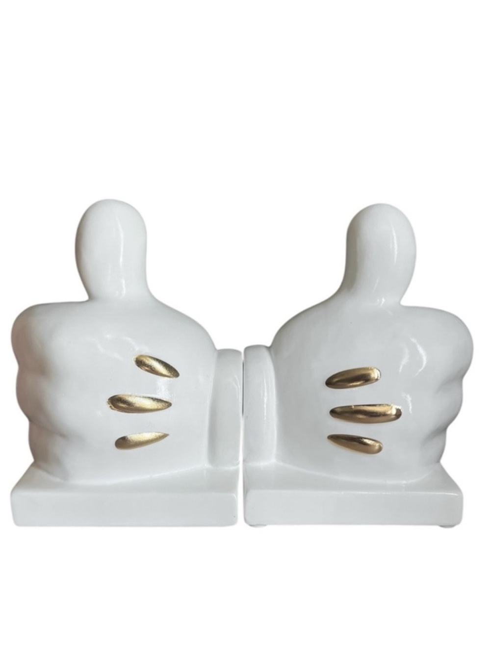 Mickey Mouse Gloves White Gold Ceramic Thumbs Up Bookends